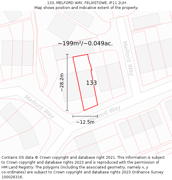 133, MELFORD WAY, FELIXSTOWE, IP11 2UH: Plot and title map