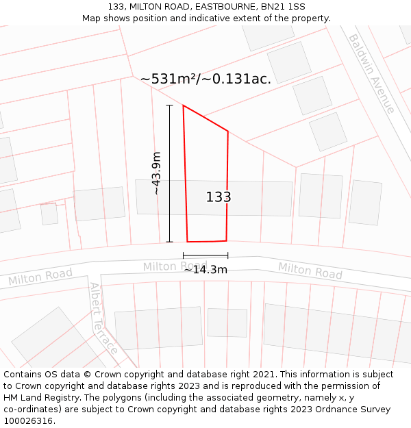 133, MILTON ROAD, EASTBOURNE, BN21 1SS: Plot and title map