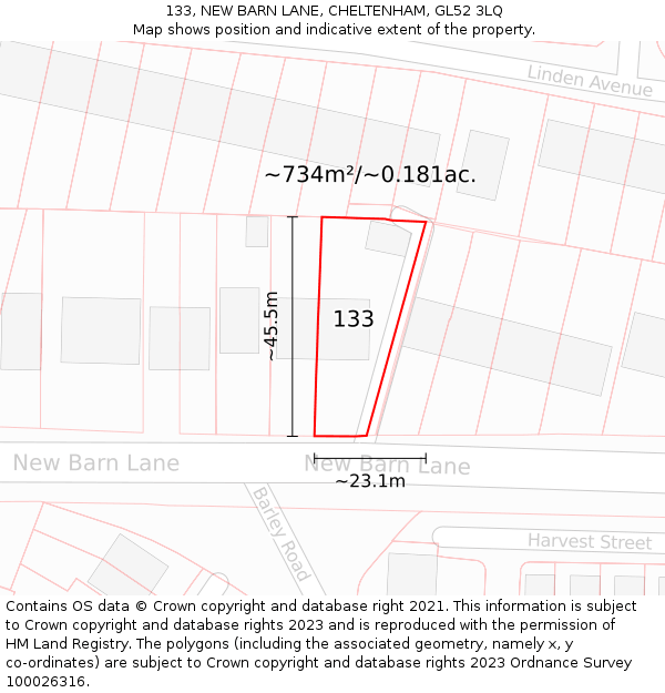 133, NEW BARN LANE, CHELTENHAM, GL52 3LQ: Plot and title map