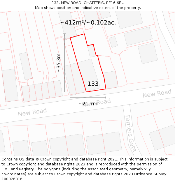 133, NEW ROAD, CHATTERIS, PE16 6BU: Plot and title map