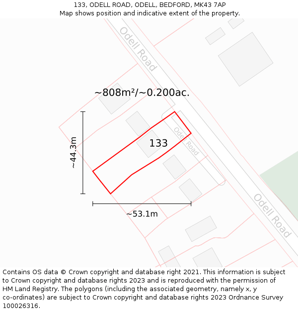 133, ODELL ROAD, ODELL, BEDFORD, MK43 7AP: Plot and title map