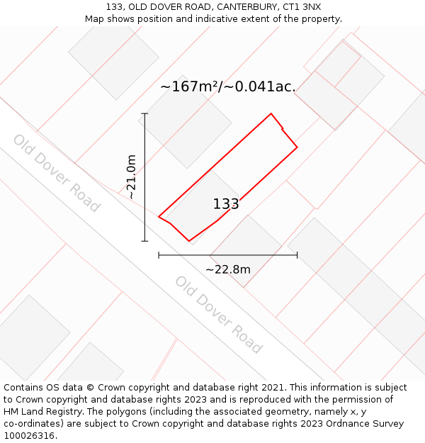 133, OLD DOVER ROAD, CANTERBURY, CT1 3NX: Plot and title map