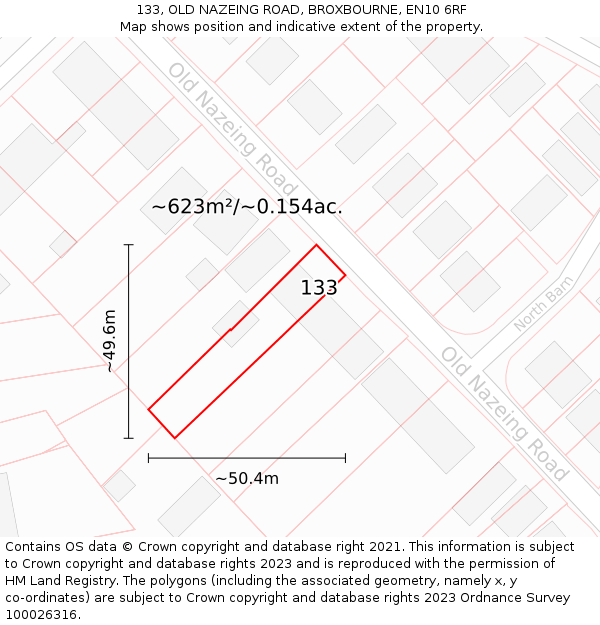 133, OLD NAZEING ROAD, BROXBOURNE, EN10 6RF: Plot and title map