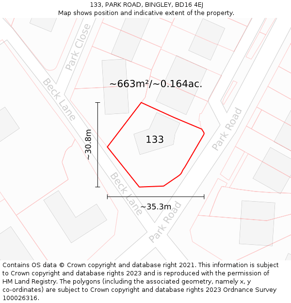 133, PARK ROAD, BINGLEY, BD16 4EJ: Plot and title map