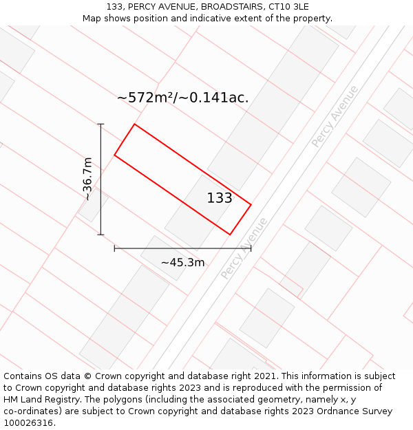 133, PERCY AVENUE, BROADSTAIRS, CT10 3LE: Plot and title map