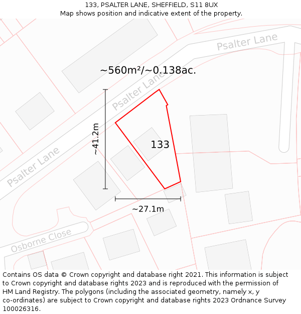 133, PSALTER LANE, SHEFFIELD, S11 8UX: Plot and title map