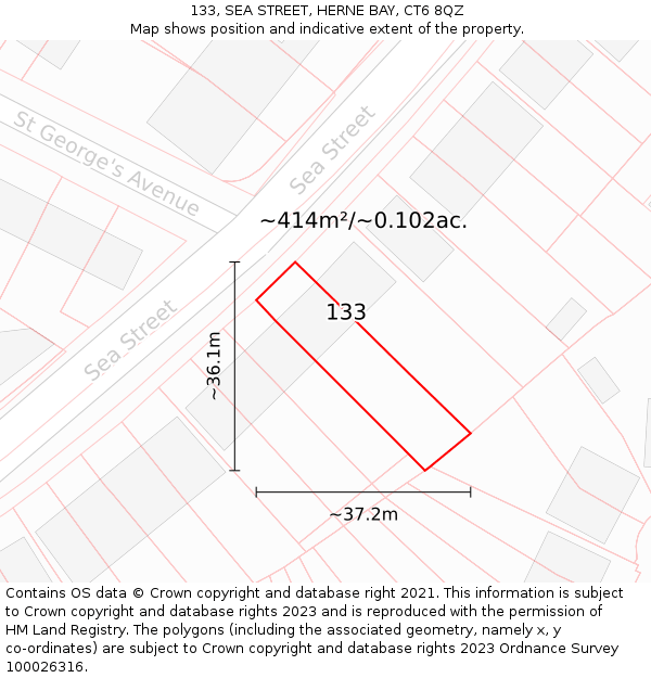 133, SEA STREET, HERNE BAY, CT6 8QZ: Plot and title map