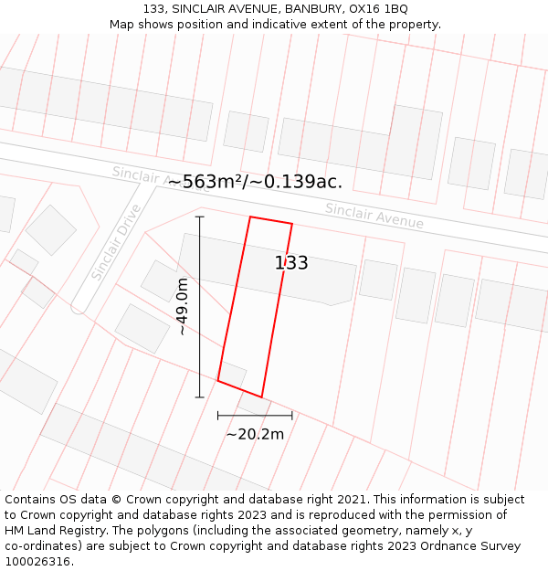 133, SINCLAIR AVENUE, BANBURY, OX16 1BQ: Plot and title map