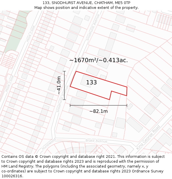 133, SNODHURST AVENUE, CHATHAM, ME5 0TP: Plot and title map