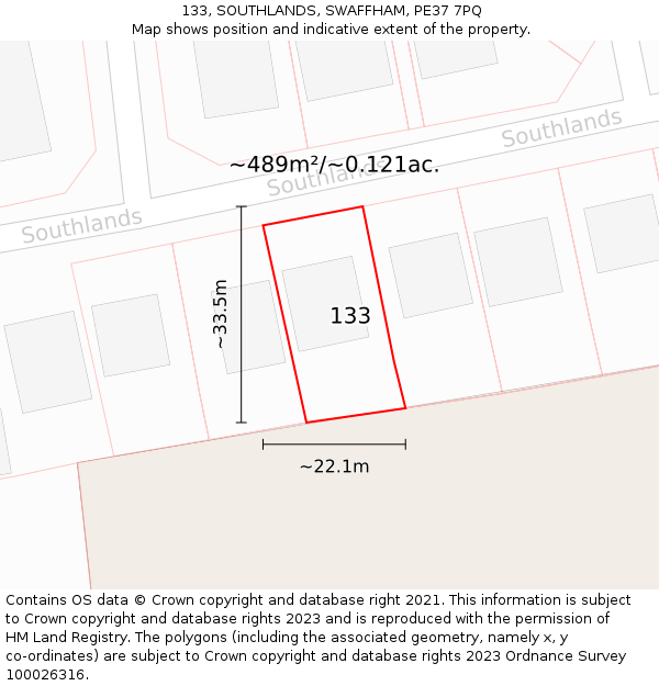 133, SOUTHLANDS, SWAFFHAM, PE37 7PQ: Plot and title map