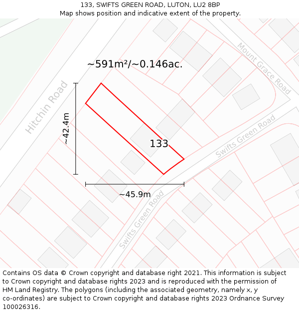 133, SWIFTS GREEN ROAD, LUTON, LU2 8BP: Plot and title map