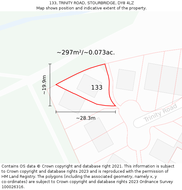 133, TRINITY ROAD, STOURBRIDGE, DY8 4LZ: Plot and title map