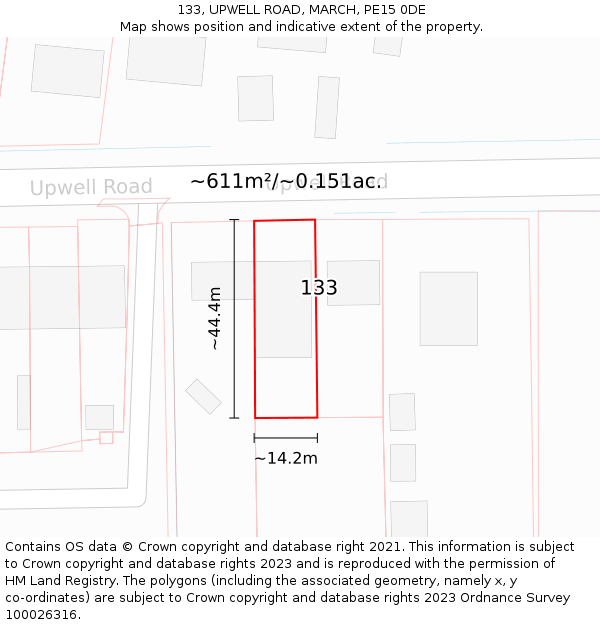 133, UPWELL ROAD, MARCH, PE15 0DE: Plot and title map