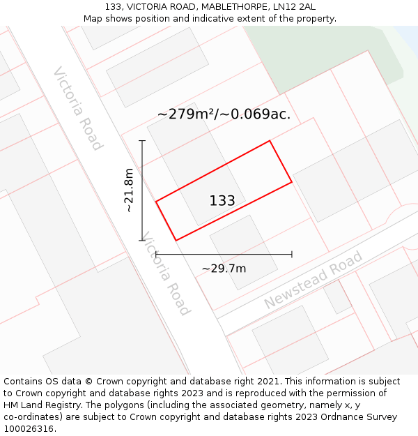 133, VICTORIA ROAD, MABLETHORPE, LN12 2AL: Plot and title map