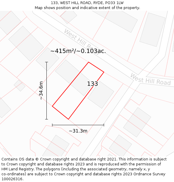133, WEST HILL ROAD, RYDE, PO33 1LW: Plot and title map