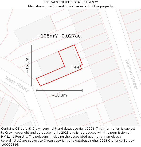 133, WEST STREET, DEAL, CT14 6DY: Plot and title map
