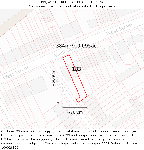 133, WEST STREET, DUNSTABLE, LU6 1SG: Plot and title map