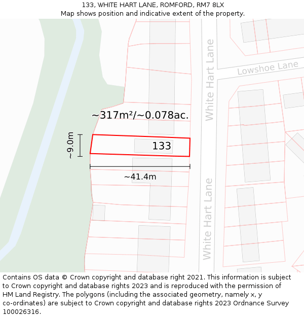 133, WHITE HART LANE, ROMFORD, RM7 8LX: Plot and title map