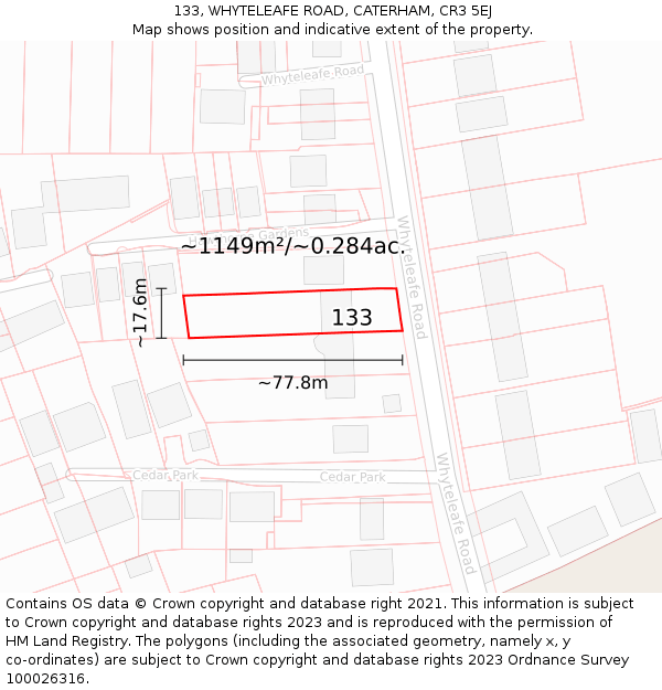 133, WHYTELEAFE ROAD, CATERHAM, CR3 5EJ: Plot and title map