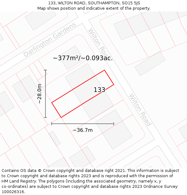 133, WILTON ROAD, SOUTHAMPTON, SO15 5JS: Plot and title map