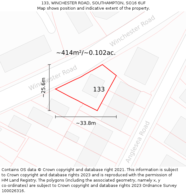 133, WINCHESTER ROAD, SOUTHAMPTON, SO16 6UF: Plot and title map