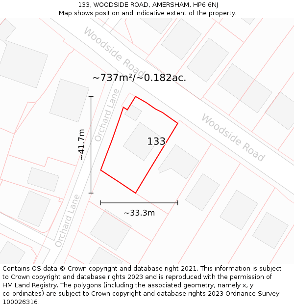 133, WOODSIDE ROAD, AMERSHAM, HP6 6NJ: Plot and title map