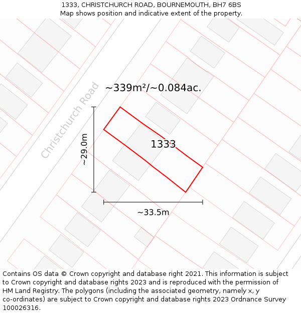 1333, CHRISTCHURCH ROAD, BOURNEMOUTH, BH7 6BS: Plot and title map