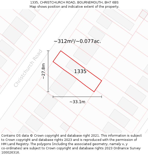1335, CHRISTCHURCH ROAD, BOURNEMOUTH, BH7 6BS: Plot and title map