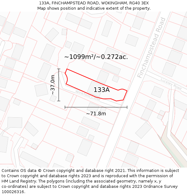 133A, FINCHAMPSTEAD ROAD, WOKINGHAM, RG40 3EX: Plot and title map