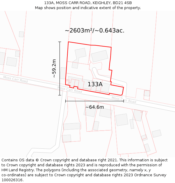 133A, MOSS CARR ROAD, KEIGHLEY, BD21 4SB: Plot and title map