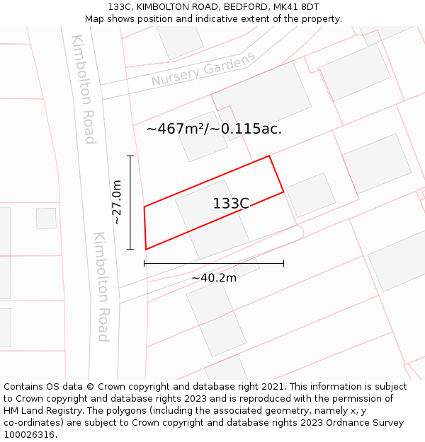 133C, KIMBOLTON ROAD, BEDFORD, MK41 8DT: Plot and title map