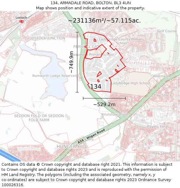 134, ARMADALE ROAD, BOLTON, BL3 4UN: Plot and title map