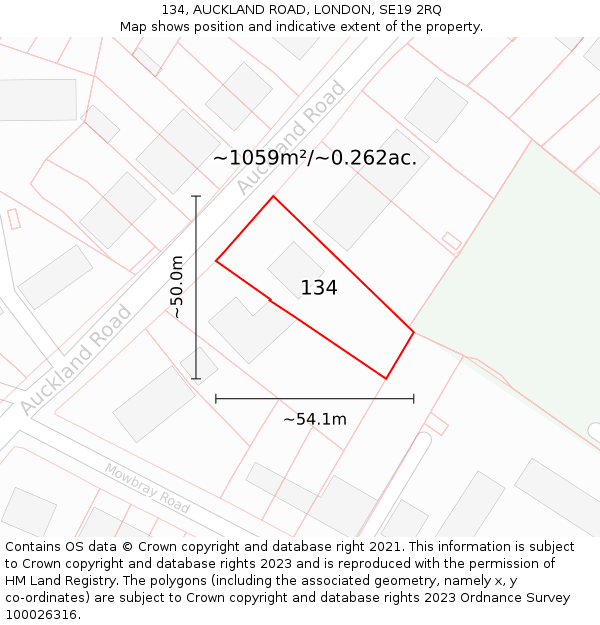 134, AUCKLAND ROAD, LONDON, SE19 2RQ: Plot and title map