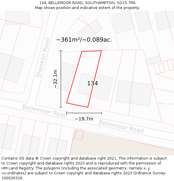 134, BELLEMOOR ROAD, SOUTHAMPTON, SO15 7RA: Plot and title map