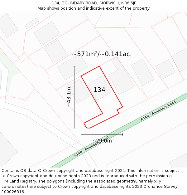 134, BOUNDARY ROAD, NORWICH, NR6 5JE: Plot and title map