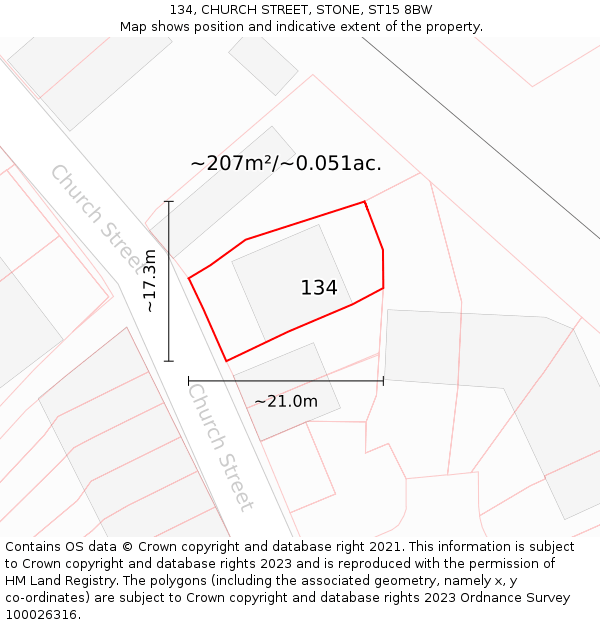 134, CHURCH STREET, STONE, ST15 8BW: Plot and title map