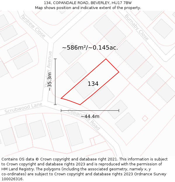 134, COPANDALE ROAD, BEVERLEY, HU17 7BW: Plot and title map