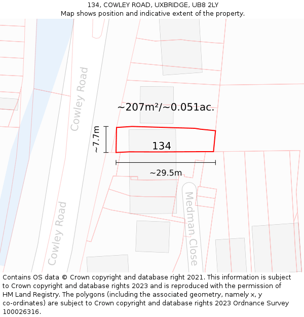 134, COWLEY ROAD, UXBRIDGE, UB8 2LY: Plot and title map