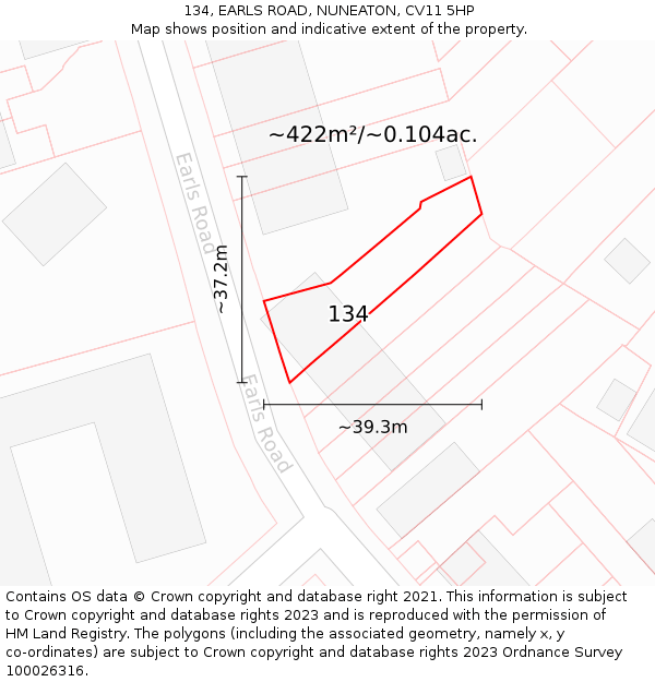 134, EARLS ROAD, NUNEATON, CV11 5HP: Plot and title map