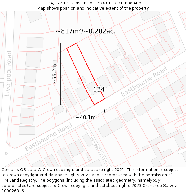 134, EASTBOURNE ROAD, SOUTHPORT, PR8 4EA: Plot and title map