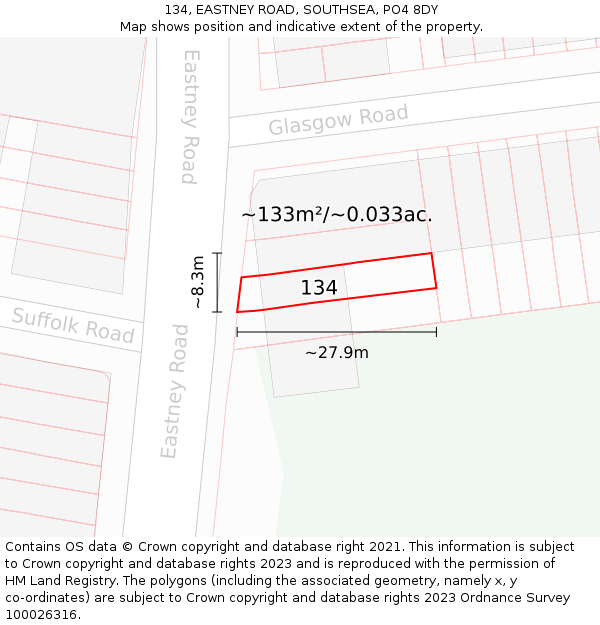 134, EASTNEY ROAD, SOUTHSEA, PO4 8DY: Plot and title map
