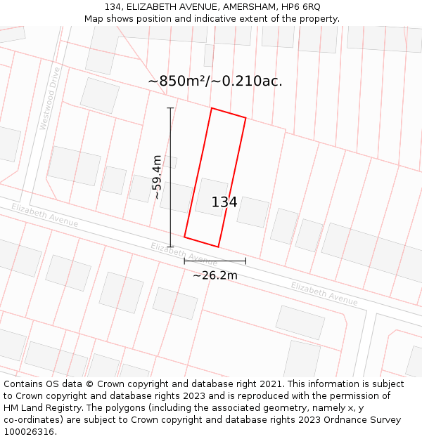 134, ELIZABETH AVENUE, AMERSHAM, HP6 6RQ: Plot and title map