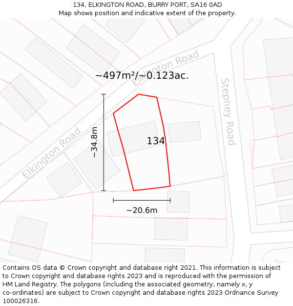 134, ELKINGTON ROAD, BURRY PORT, SA16 0AD: Plot and title map