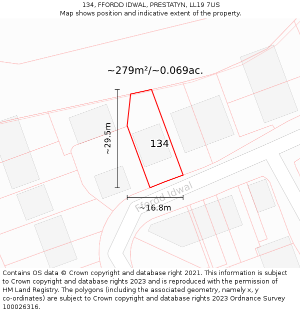 134, FFORDD IDWAL, PRESTATYN, LL19 7US: Plot and title map