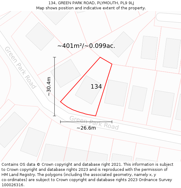 134, GREEN PARK ROAD, PLYMOUTH, PL9 9LJ: Plot and title map