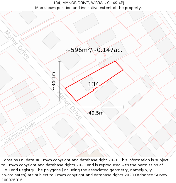 134, MANOR DRIVE, WIRRAL, CH49 4PJ: Plot and title map