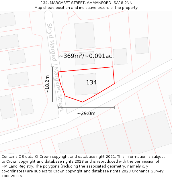 134, MARGARET STREET, AMMANFORD, SA18 2NN: Plot and title map