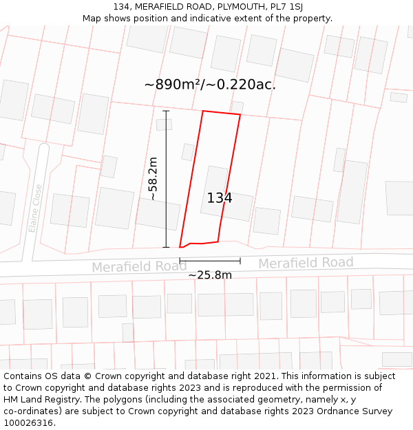 134, MERAFIELD ROAD, PLYMOUTH, PL7 1SJ: Plot and title map