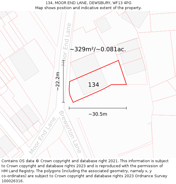 134, MOOR END LANE, DEWSBURY, WF13 4PG: Plot and title map