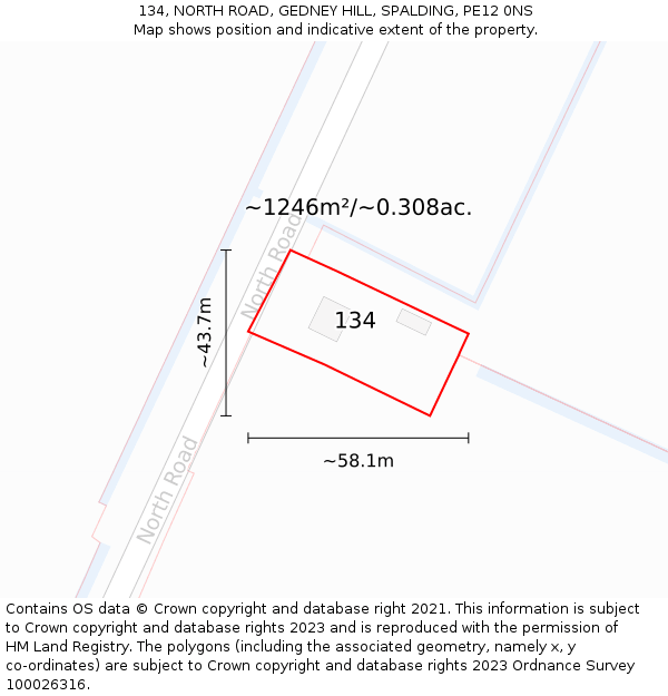 134, NORTH ROAD, GEDNEY HILL, SPALDING, PE12 0NS: Plot and title map